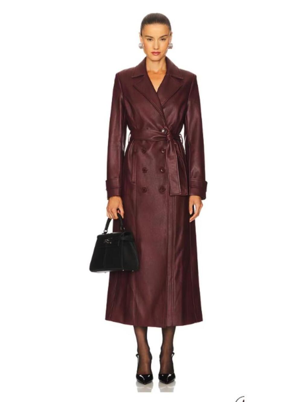 NWT Bardot Faux Leather Trench Coat Revolve Burgundy old money dark academia SM
